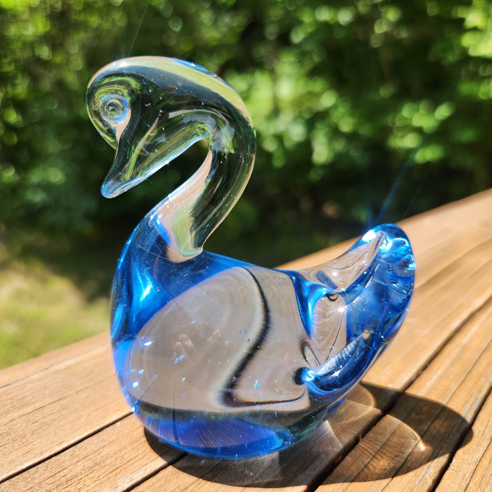 Light Blue Glass Hand-Blown Swan Figurine